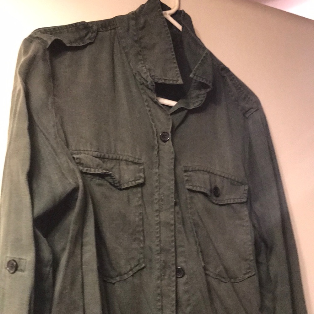 Zara army green button down